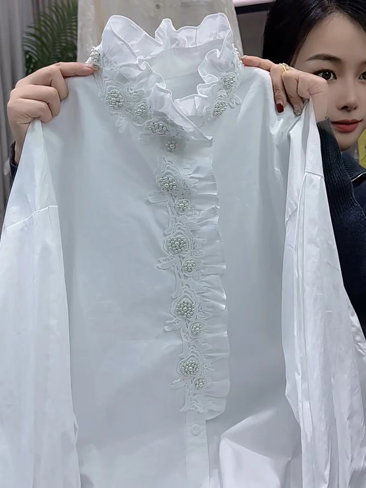 

Ele Embellied Stand Collar irt Women's plus Size Spring New Sle Korean Sle Long Sve Casual Faion Top