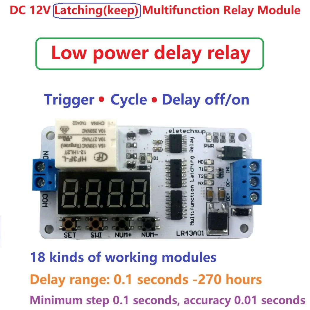 DC 12V 10A Magnetic 6pcs LR43A01Latching(keep) Impulse Relay 18  functions Delay Time Switch Module for UPS Battery-powered sys