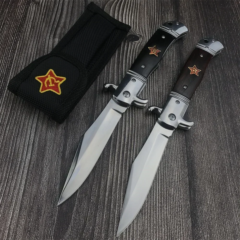 New Russian Finka NKVD KGB Assist Folding Knife Outdoor Survival Tool 440C Blade Wood Handle Tacitcal Hunting Knives Military