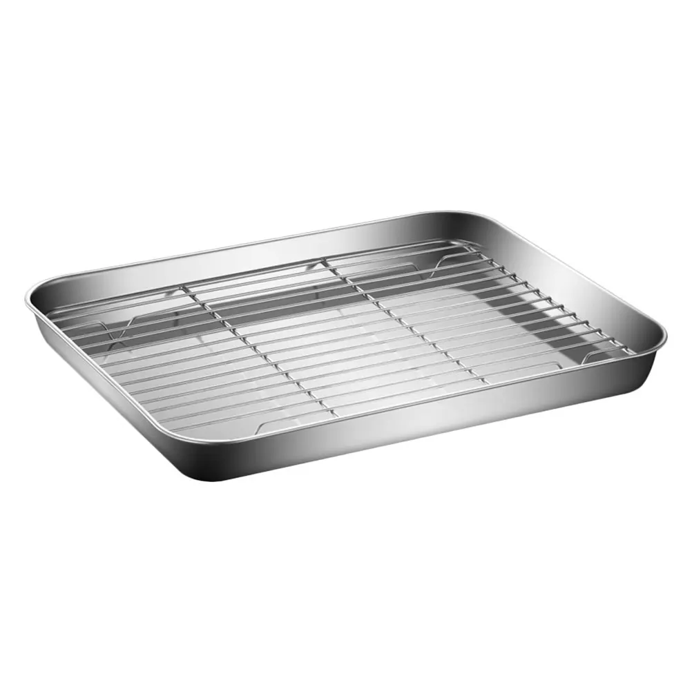 

Stainless Steel Steaming Rice Plate Baking Barbecue Grill Food Snack Tray 23x17x2 8cm Filter Pan Home Kitchen Picnic Garden