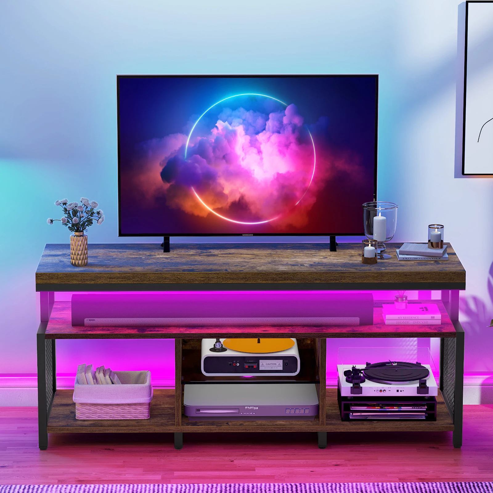 

LED TV Stand Entertainment Center with Power Outlets Media Console For 50" TVs
