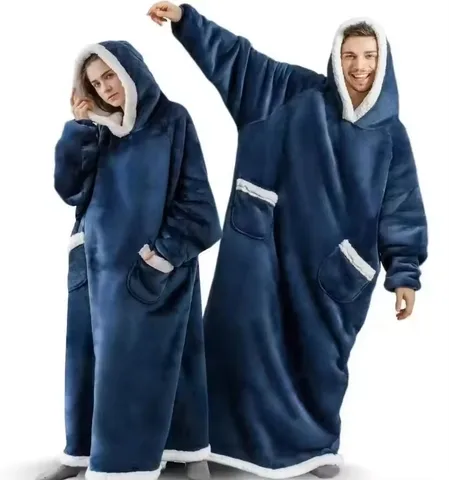 180cm super longo cobertor de flanela pijamas com mangas inverno hoodies moletom feminino masculino pulôver velo gigante oversized outdoo
