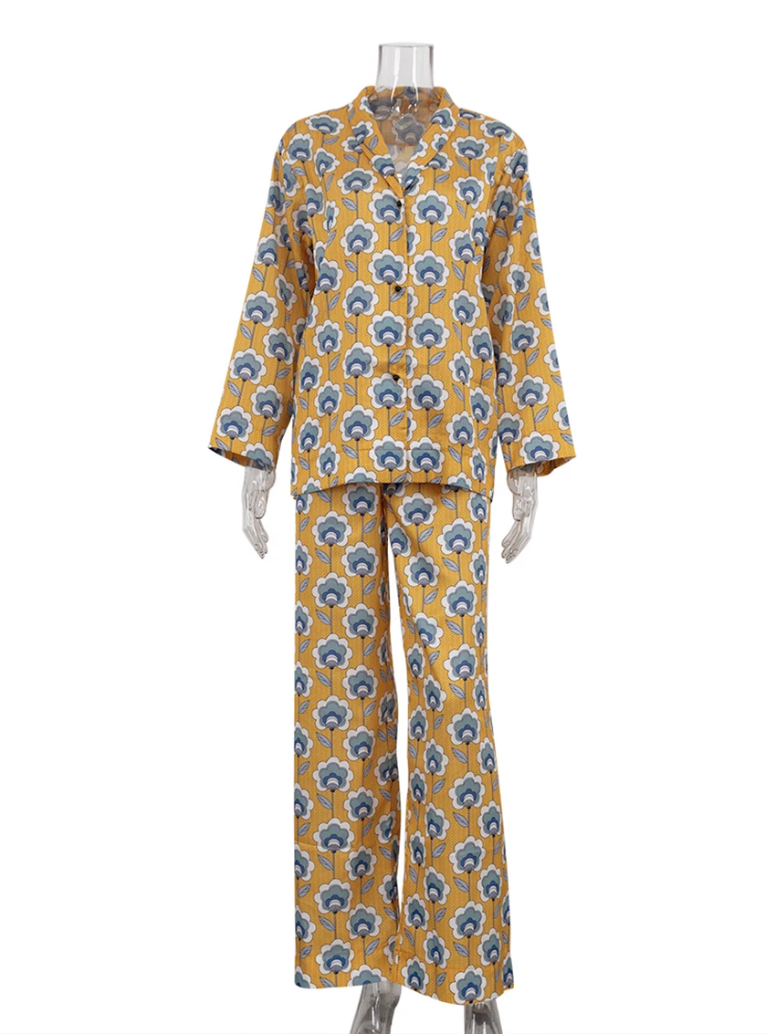 Marthaqiqi Fashion Ladies Nightwear Set Long Sleeve Nightgowns Sexy Turn-Down Collar Sleepwear Pants Causal Female Pajamas Suits