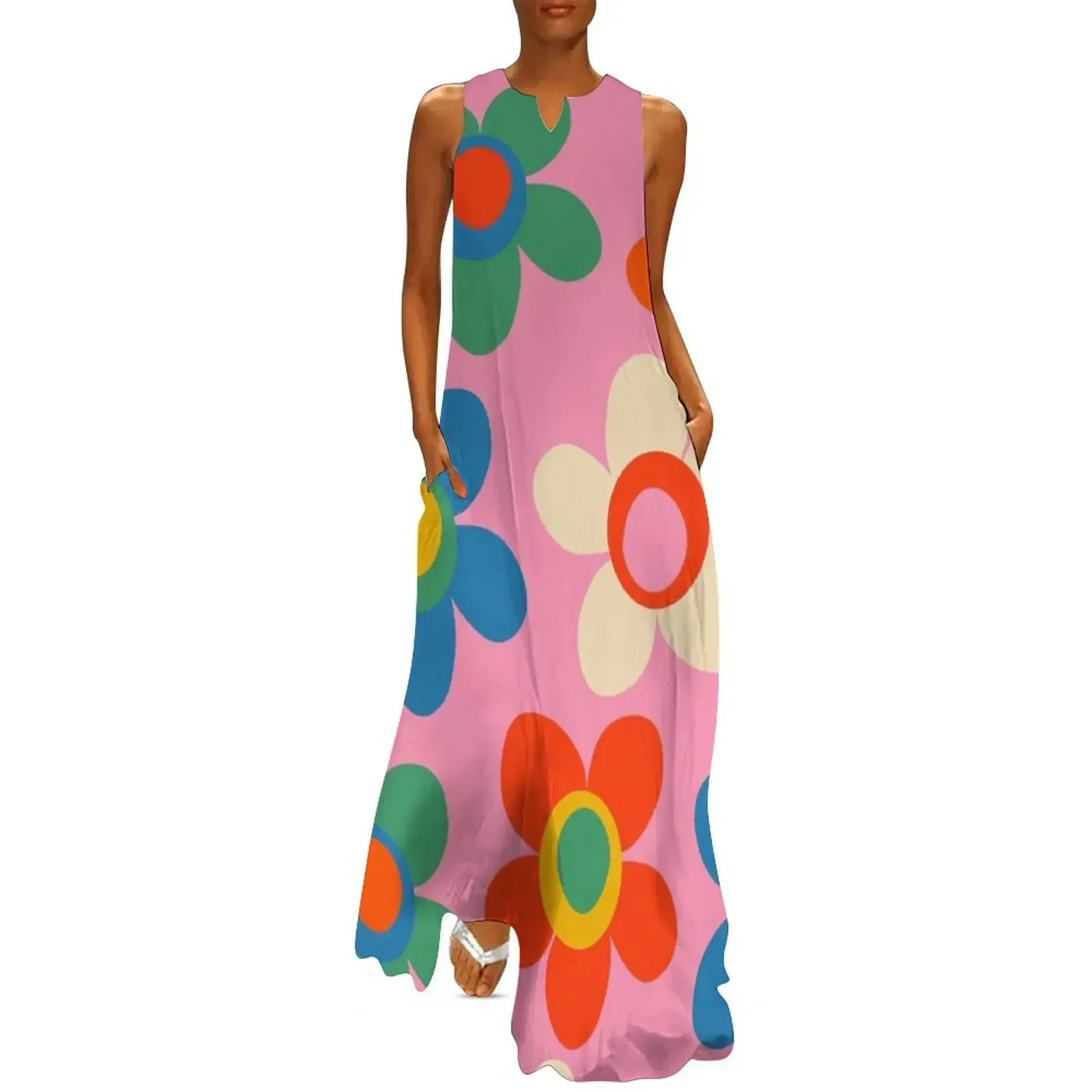 

Cheerful Maisie Flowers Colorful Floral Pattern on Pink Long Dress dresses for woman 2025 Dress