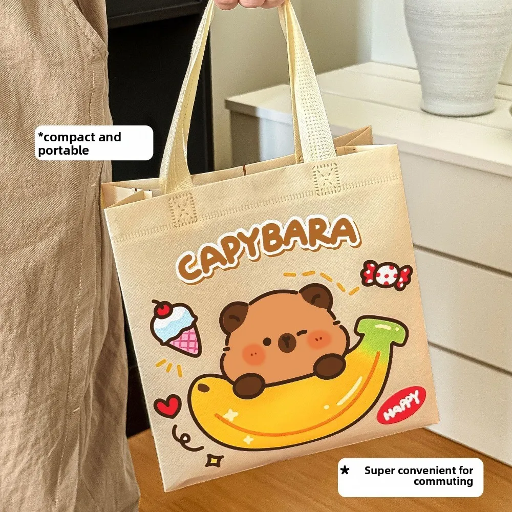 Cute Non-woven Capybara Tote Bag Reuse Portable Packaging Bags Shopping HandBag Capybara Print Canvas Bag