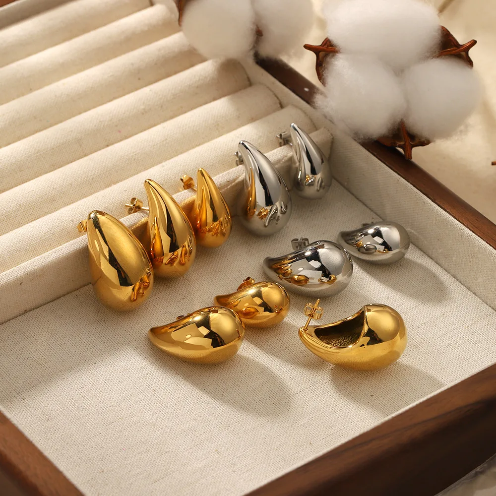 European and American hot-selling high-end chubby hollow water drop earrings stainless steel earrings 18k gold geometric earr... image 3