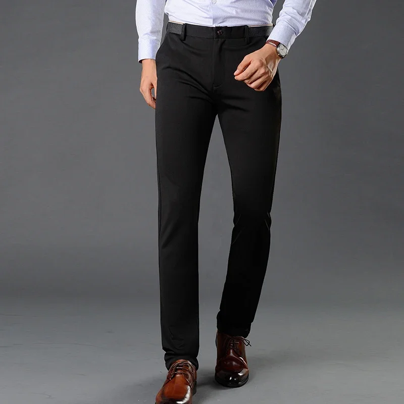 Dress Trousers for Men Elastic Premium Business Pants No-Iron Straight-Fit Flat-Front Men Suit Pants Fashion Dress Pants Formal