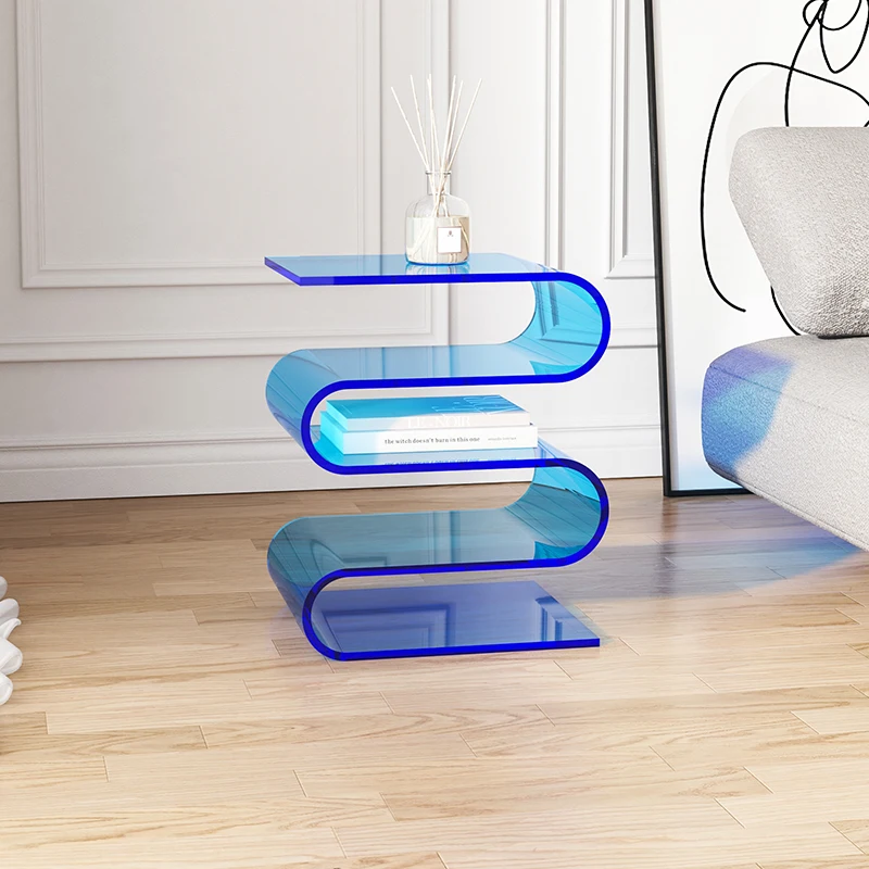 Nordic Acrylic S-Shaped Side Table Minimalist Luxury Bookshelf Storage Stand Living Room Bedroom End