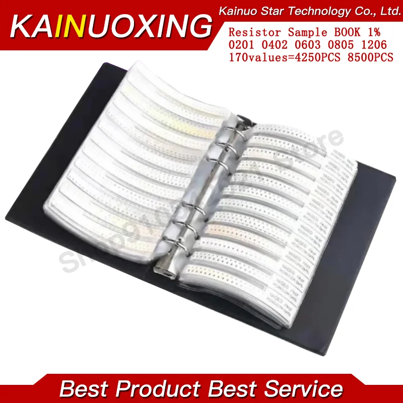 170Values=4250PCS/8500PCS 0201 0402 0603 0805 1206 0R-10M 1% SMD Chip Resistor Assortment Kit Smd Sample Book Resistor Kit Book
