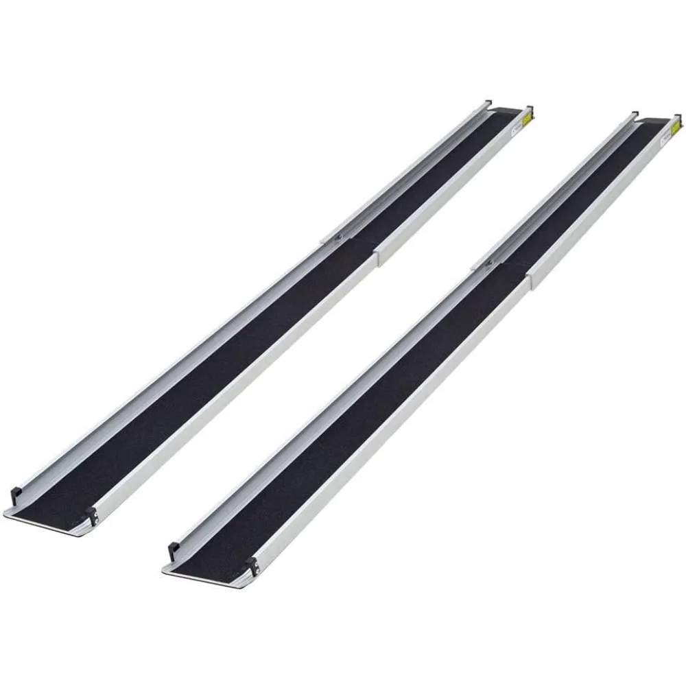 Rampas telescópicas de movilidad ajustables con resorte plateado de 5,5'-10' para sillas de ruedas y scooters, 600 libras. Capacidad