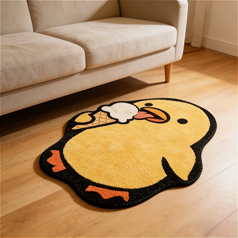 VIKAMA Cartoon Yellow Duck Special Shape Rug Soft Bedroom Side Cushion for Children's Room Playroom Floor Mat Home Decoration