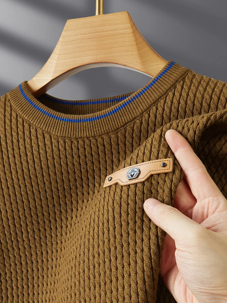 

Зимний мужской вязаный свитер Thiened с круглым узором в полоску, модный универсальный базовый слой, удобный полиэстер...