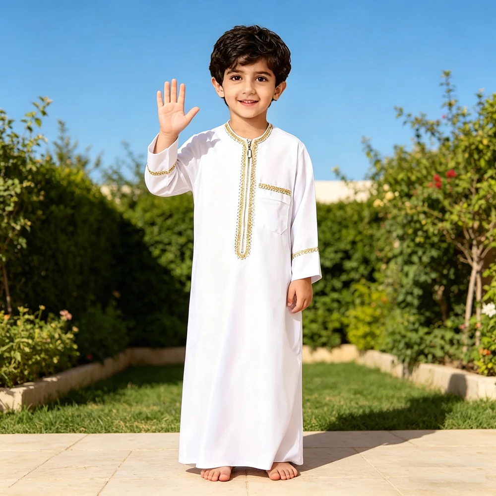 

Ramadan Eid Muslim Boys White Thobe Arab Robe Kids Ethnic Jubba Modest Loose Islam Daily Prayer Djellaba Traditional Outfit New