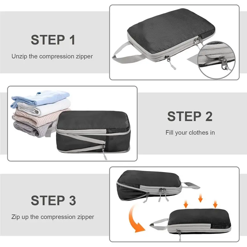 NEW HOT In Stock-4 Set Ultralight Packing-Cubes Compression Packing-Cubes Black For Carry On Suitcase,Travel Packing For Suitcas