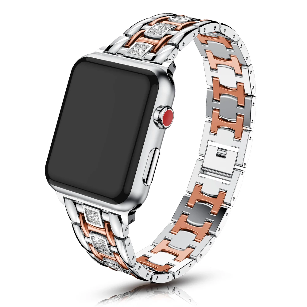 Cinturino in metallo diamantato per Apple watch 8 7 6 5 4 SE band 45mm 40mm 44mm cinturino di ricambio bicolore per cinturino in metallo iwatch 42mm 38mm