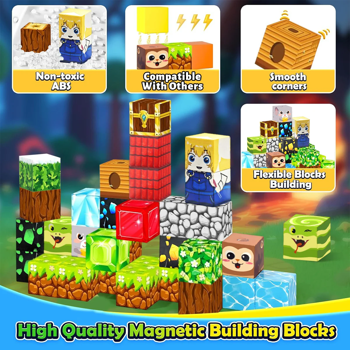 35 قطعة ألعاب مكعبات البناء المغناطيسية مع صندوق حديد محمول ألعاب مغناطيسية تعليمية للأطفال الأولاد والبنات هدايا