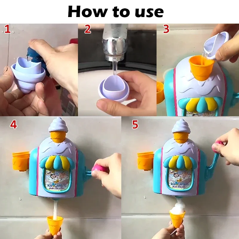 Ice Cream Bath ของเล่นเด็กโฟมเครื่องเล่นน้ํา Ice Cream Maker โฟมเล่นเครื่องดูดที่มีประสิทธิภาพ