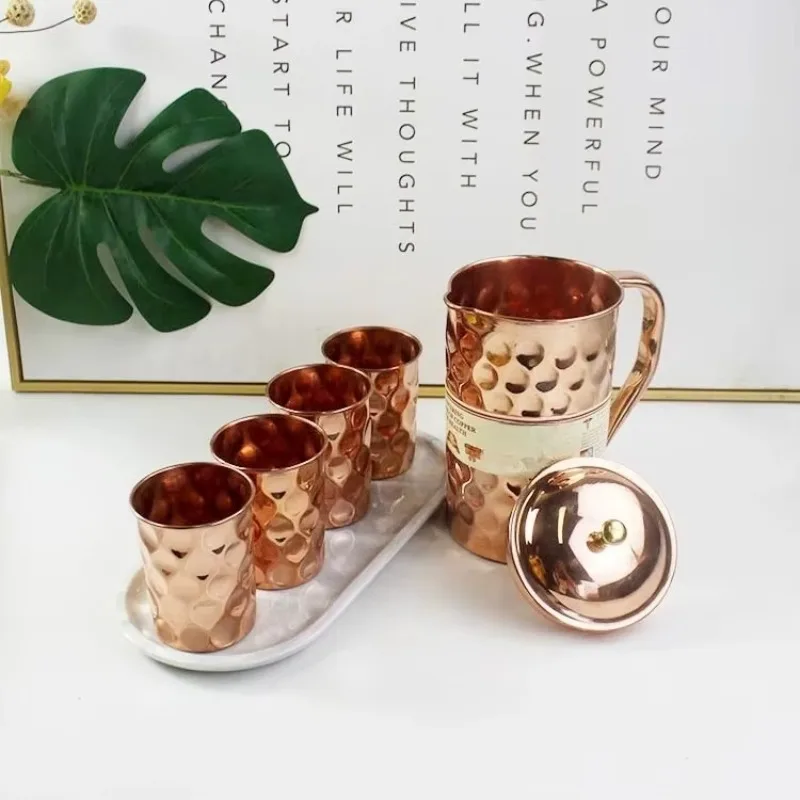 Limited Offer Water Cup Cold Water Tie Pot Set Handmade Hammer Mesh Pattern Pure Copper Kettle Water Cup