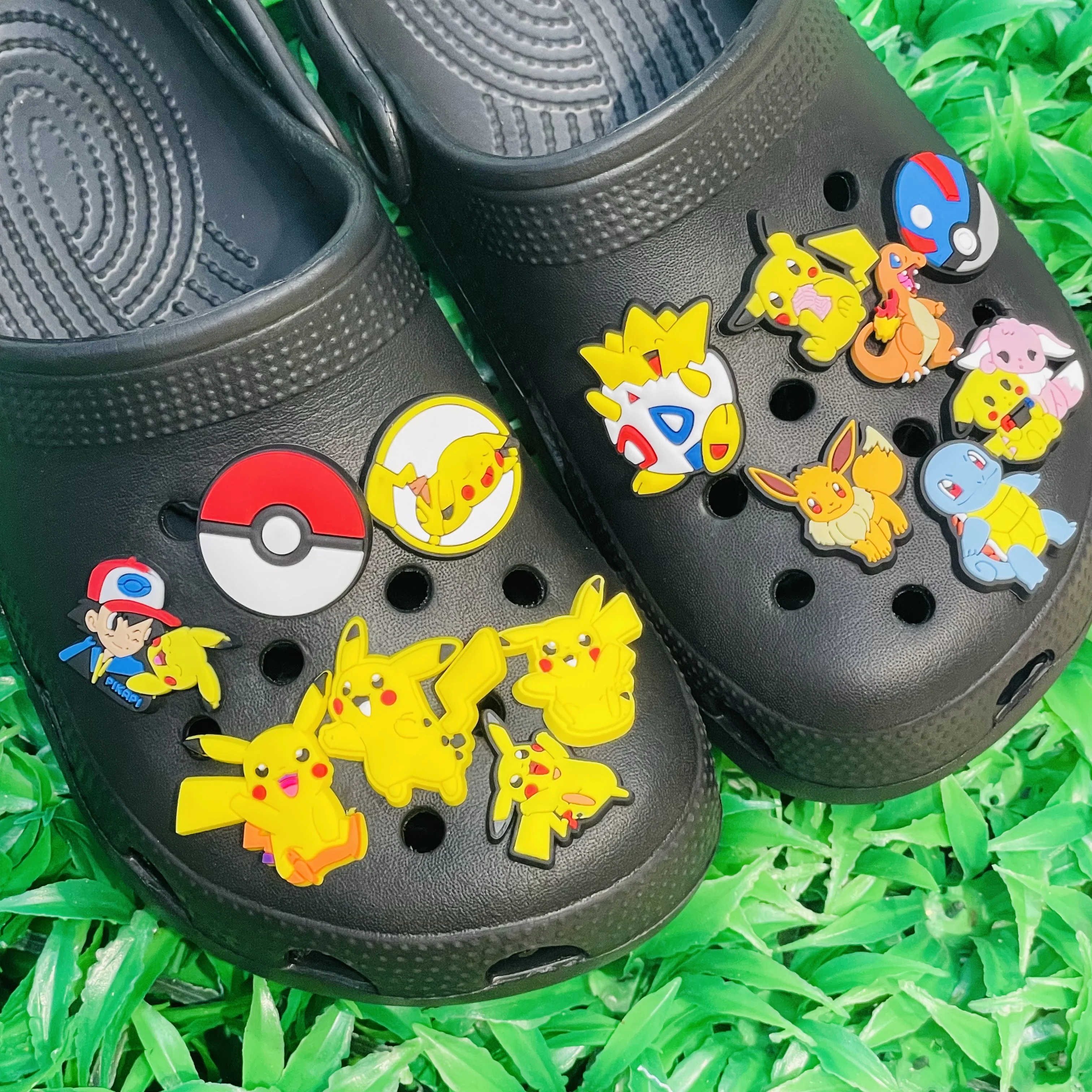 1-41Pcs Poke Ball Pikachu Psyduck Shoes Buckle Decorations PVC Mix Pokemon Character Sandals Charms DIY Kids Bracelet