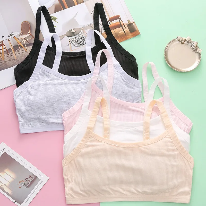 Girls' Solid Color Camisole Vest Made of Cotton Lightweight and Breathable Adolescence Girls' Underwear Is Simple Student Bra