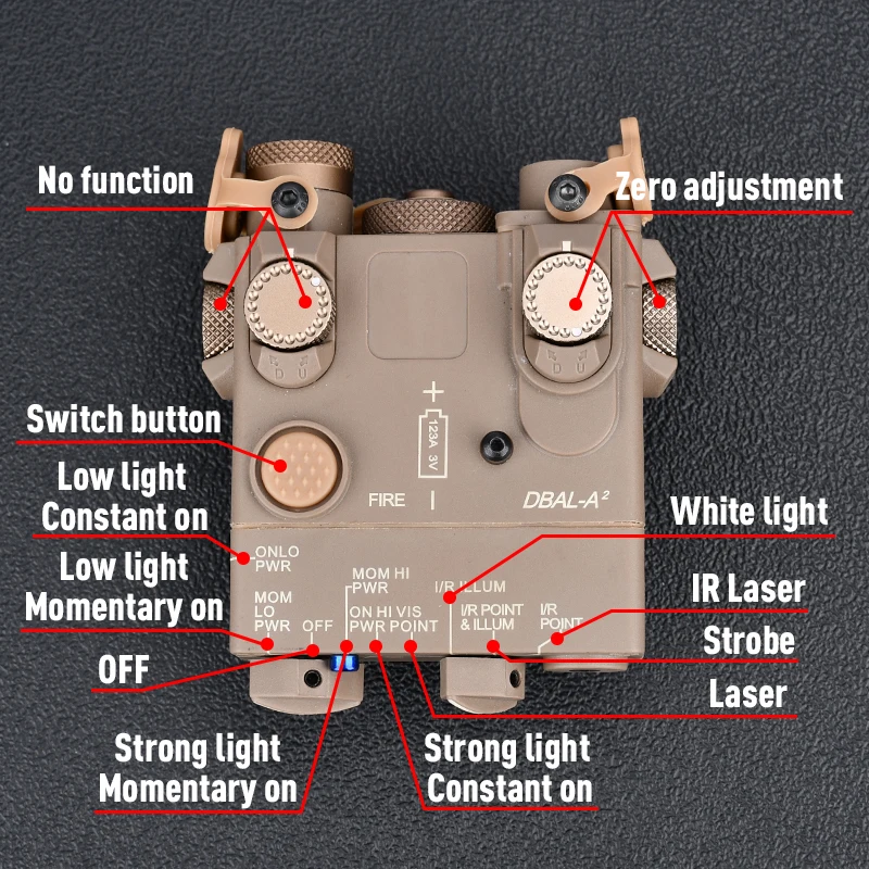 WADSN Tactical DBAL Red Laser Sight IR Pointer Strobe LED Light Airsoft Torch DBAL-A2 Laser Outdoor Hunting Flashlight