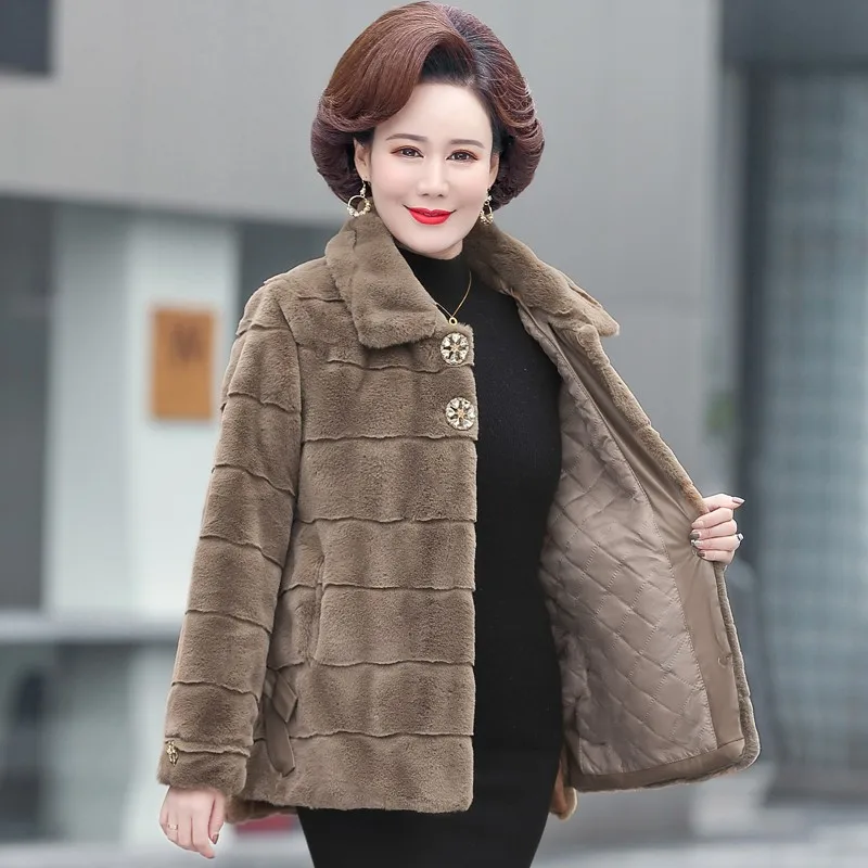 middle-aged mother Mink Velvet Luxury High Imitation Mink Fur Coats Women Winter Thick Loose Warm Outwear Plush Jacket