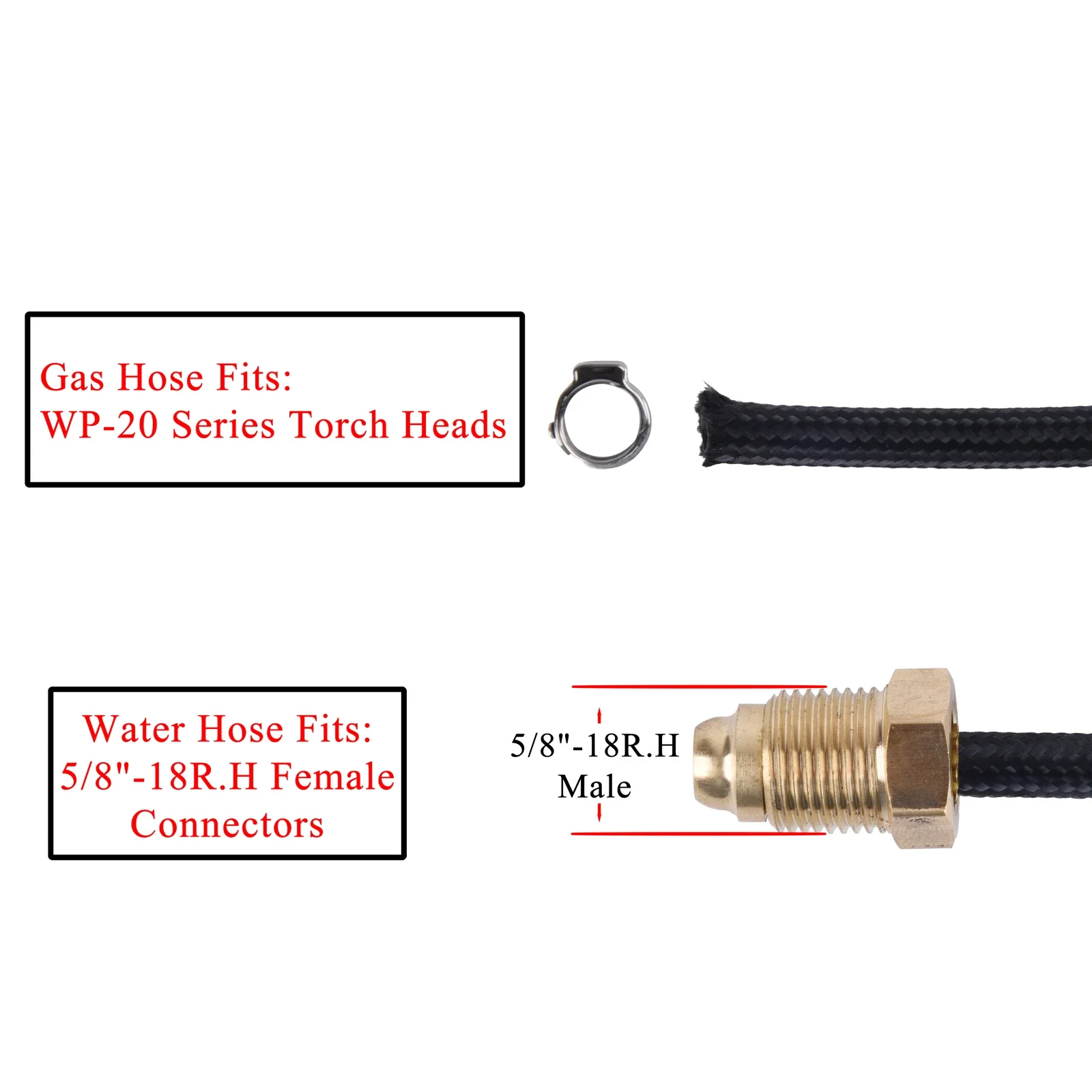 3.8m(12.5ft)/7.6m(25ft) TIG Torch Argon-Cooled Hose for WP20 Series w/ 5/8"-18R.H Female Connectors