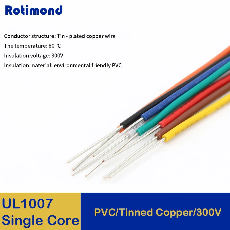 

5/10/20M UL1007 PVC Tinned Copper Single Core Wire 14/16/18/20/22/24/26 AWG Cable Line DIY PCB Electron wires