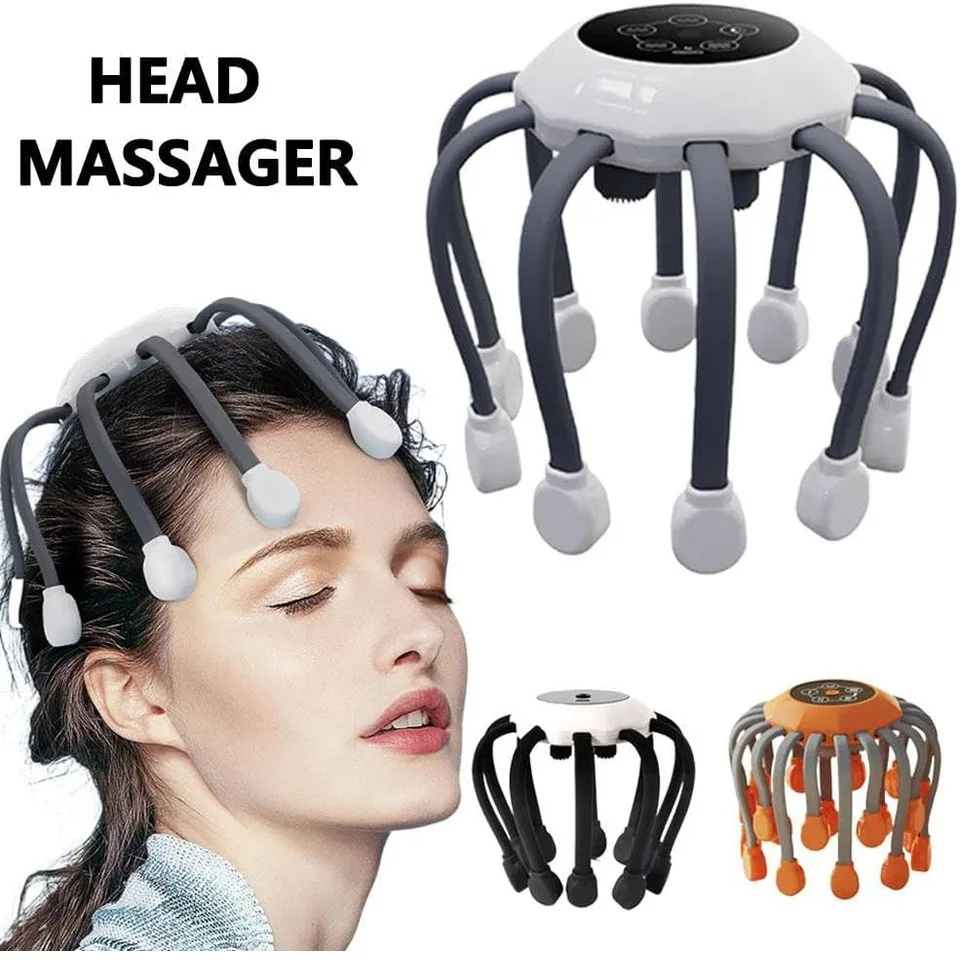 

EMS Pulse Электрический вибрационный массажер для головы осьминога 360-градусный снятие стресса вокруг головы, релаксационный массаж, устройство для облегчения боли