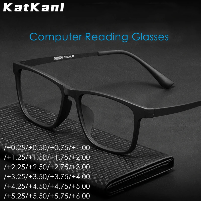 

KatKani Ultralight High Quality TR90 Pure Titanium Eyeglasses Square Computer Blue Light Blocking Reading Glasses Men And Women