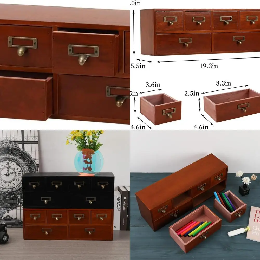 

Vintage Wooden Apothecary Cabinet with 6 Drawers, Brown, for Countertop Storage and Library Card Catalog