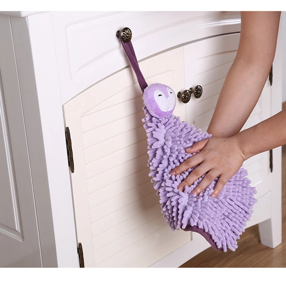 

1pc Creative Hanging Towels Thick Microfiber Dry Scarf Purple Child Friendly Strong Absorption Hanging Towel Kitchen Use