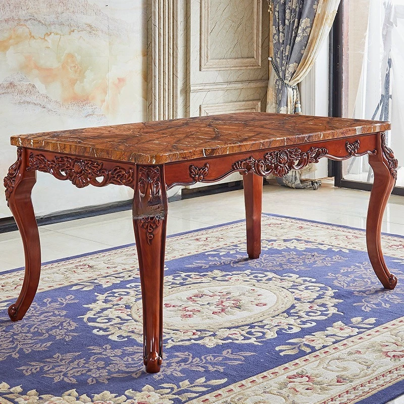 European solid wood marble dining table rectangular square  long table dining dining chair combination