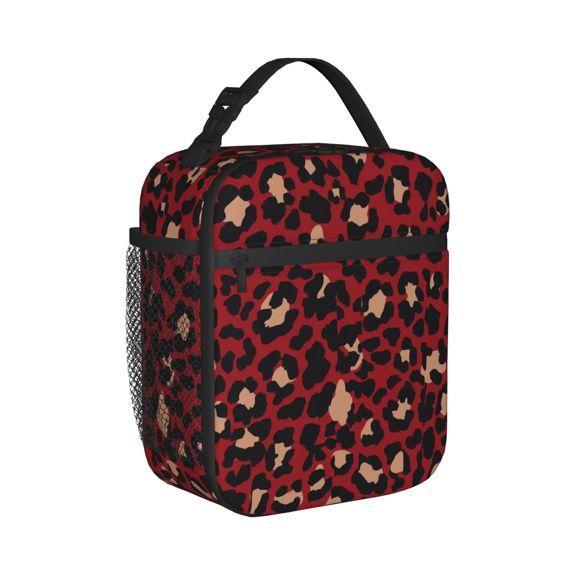 Leopard Printed Red Thermal Insulated Lunch Bags for Travel  Portable Food Container Bags Cooler Thermal Lunch Boxes