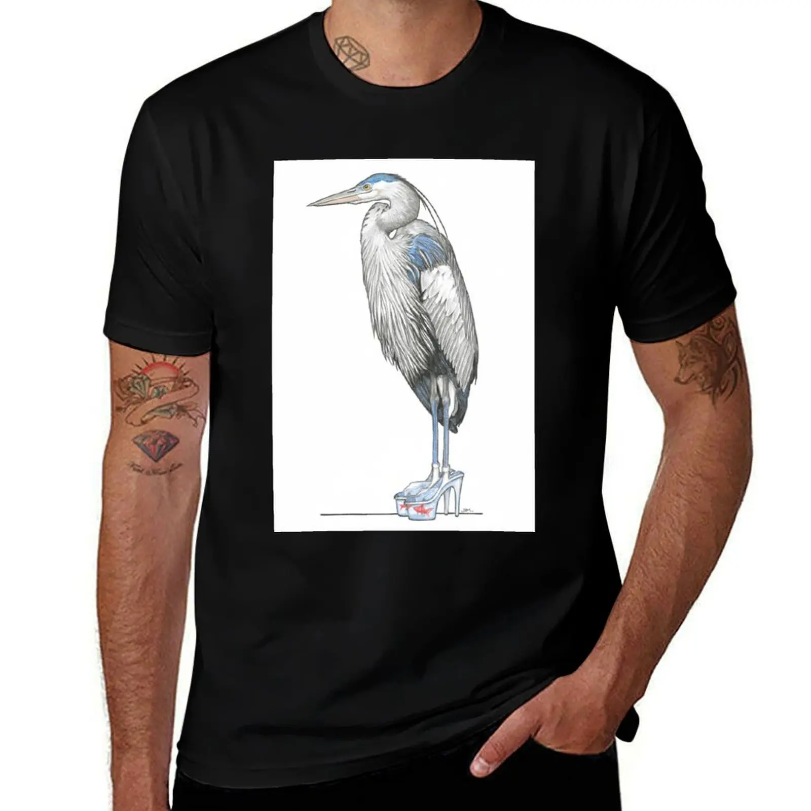 Great Blue Heron in Aquarium Platform Heels T-Shirt kawaii clothes custom shirt anime t shirts customs mens cotton t shirts