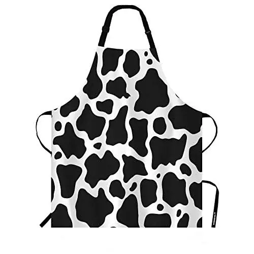 Black and White Cow Pattern Apron,Cowhide Skin Background Bib Apron with Adjustable Neck for Men Women,Suitable for Home Kitchen