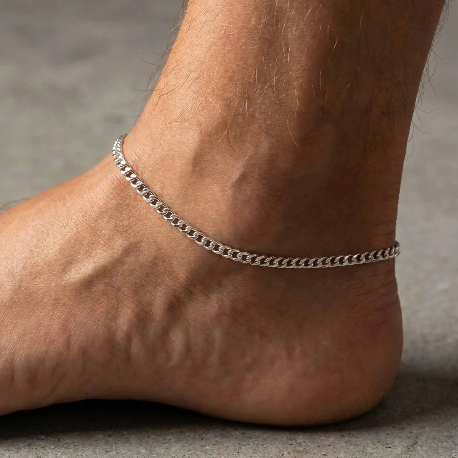 Herren-Fußkettchen, Edelstahl-Panzerketten-Fußkettchen, Sommer-Strand-Fußschmuck – Detail 3