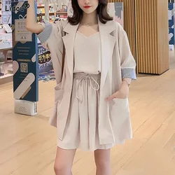 Intellectual Thin Comfortable Spring Summer Button Blazers Pockets Solid Color Notched Business Casual Women's Clothing 2023