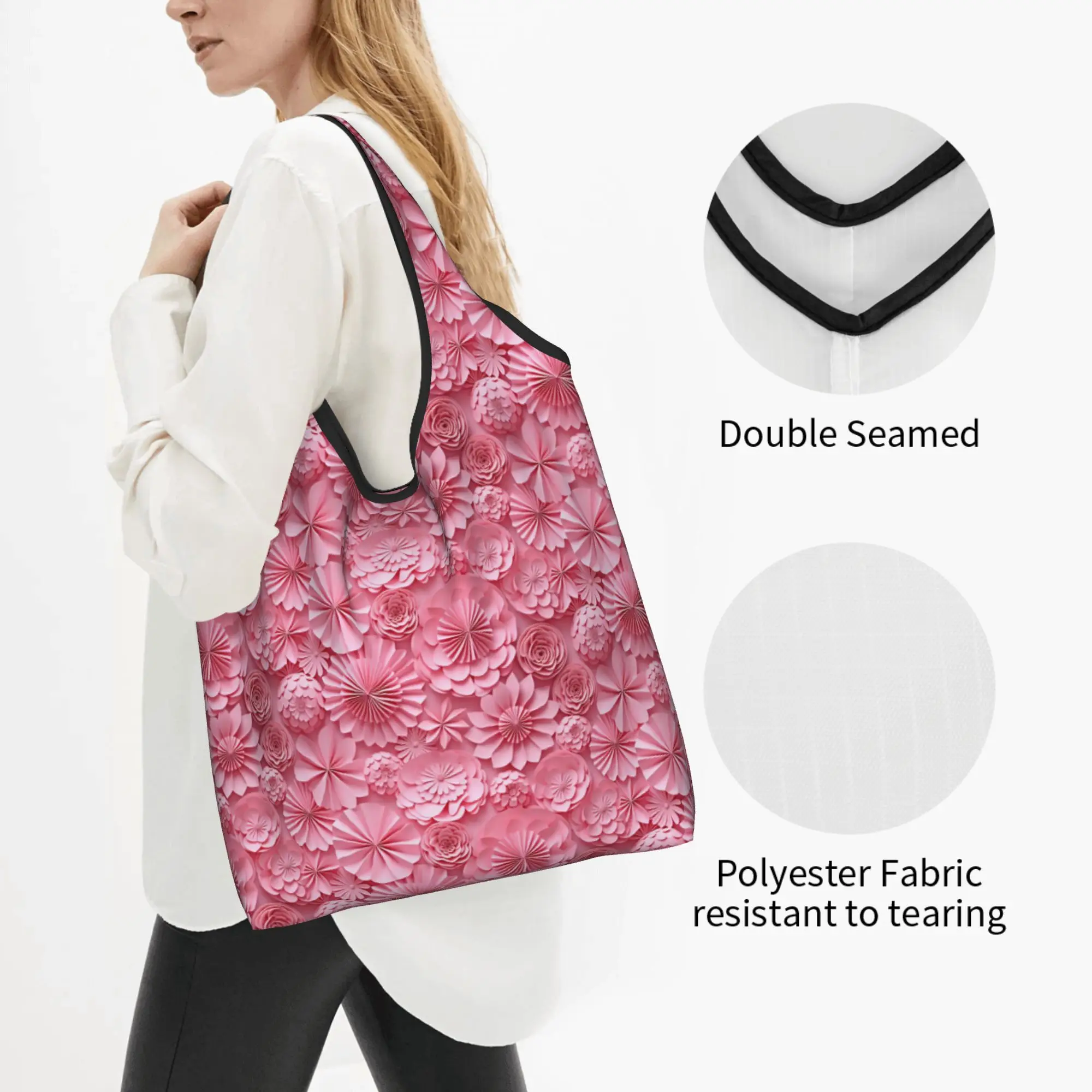 Fashion Trend 3D Flowers Groceries Shopping Bag Custom Shopper Tote Shoulder Bag Big Capacity Luxury High 3D Floral Handbag