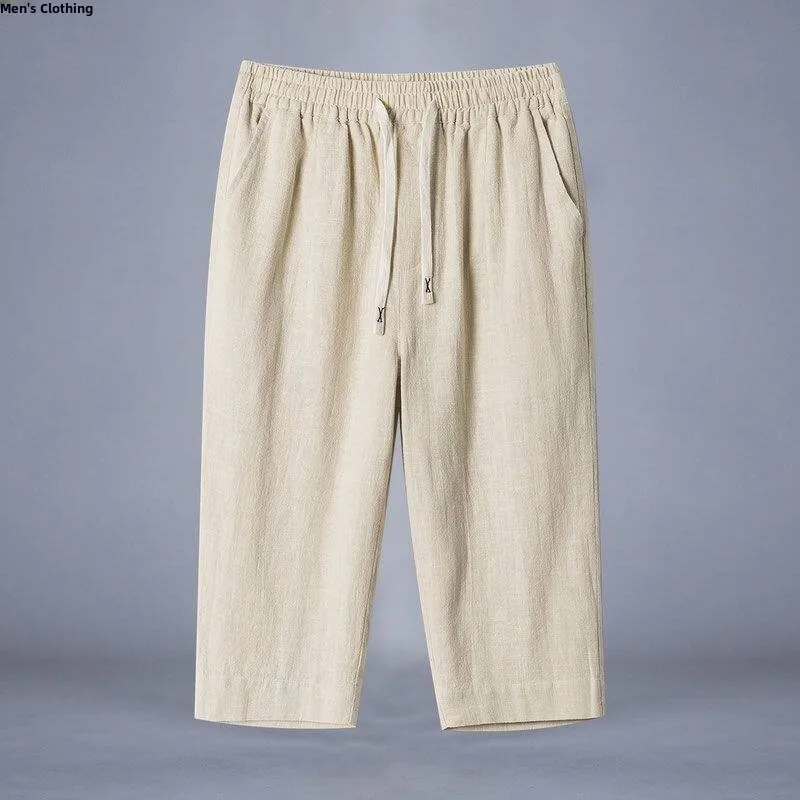 Loose Fit Linen Men's Shorts Straight Leg Thin Material Seven-Foot Pants Summer New Style Chinese Style Casual Male Shorts