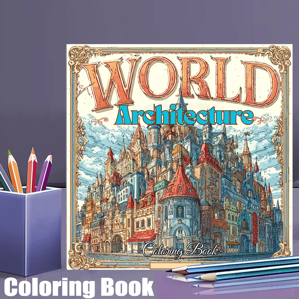 

Книжка-раскраска «Мировая архитектура» для взрослых | 28-страничная книжка-раскраска, принадлежности для рисования на Рождество, День Благодарения