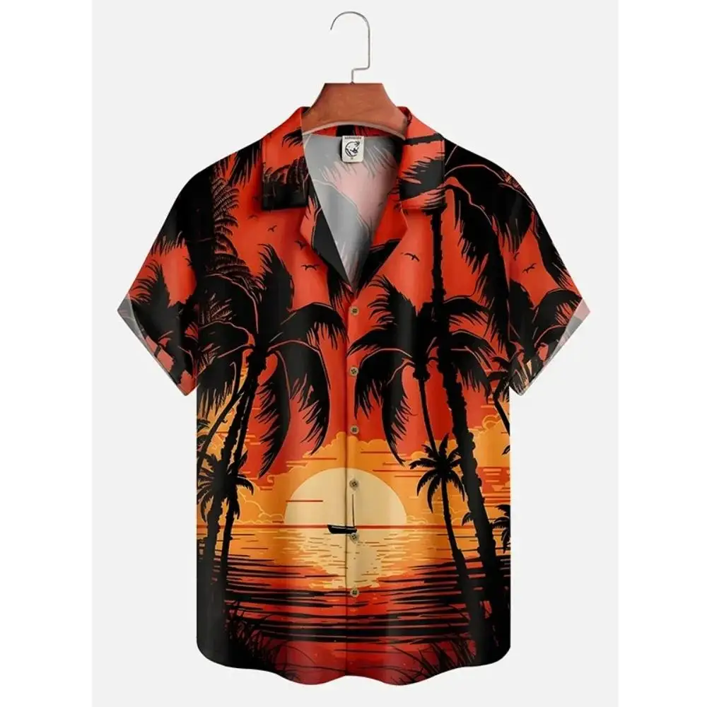 

Fashion Beach Palm Tree Graphic Shirts For Men Summer Trendy Short Sleeve 3D Printed Shirt Loose Breathable Vacation Blouses