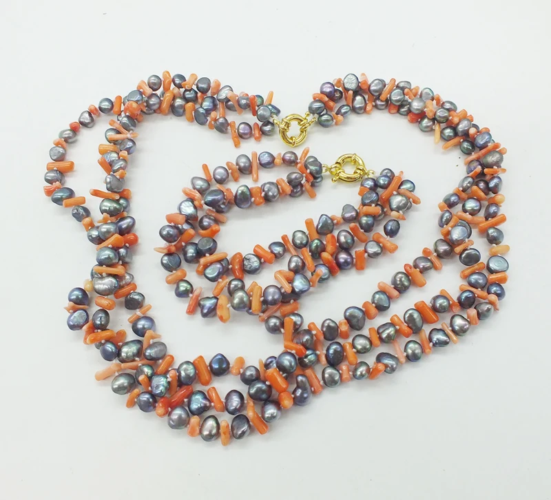 

3 ряда натурального жемчуга диаметром 7 мм. Коралловое ожерелье невесты, подружки невесты, дамы, девушки, банкетное 19-дюймовое модное очаровательное ожерелье-браслет