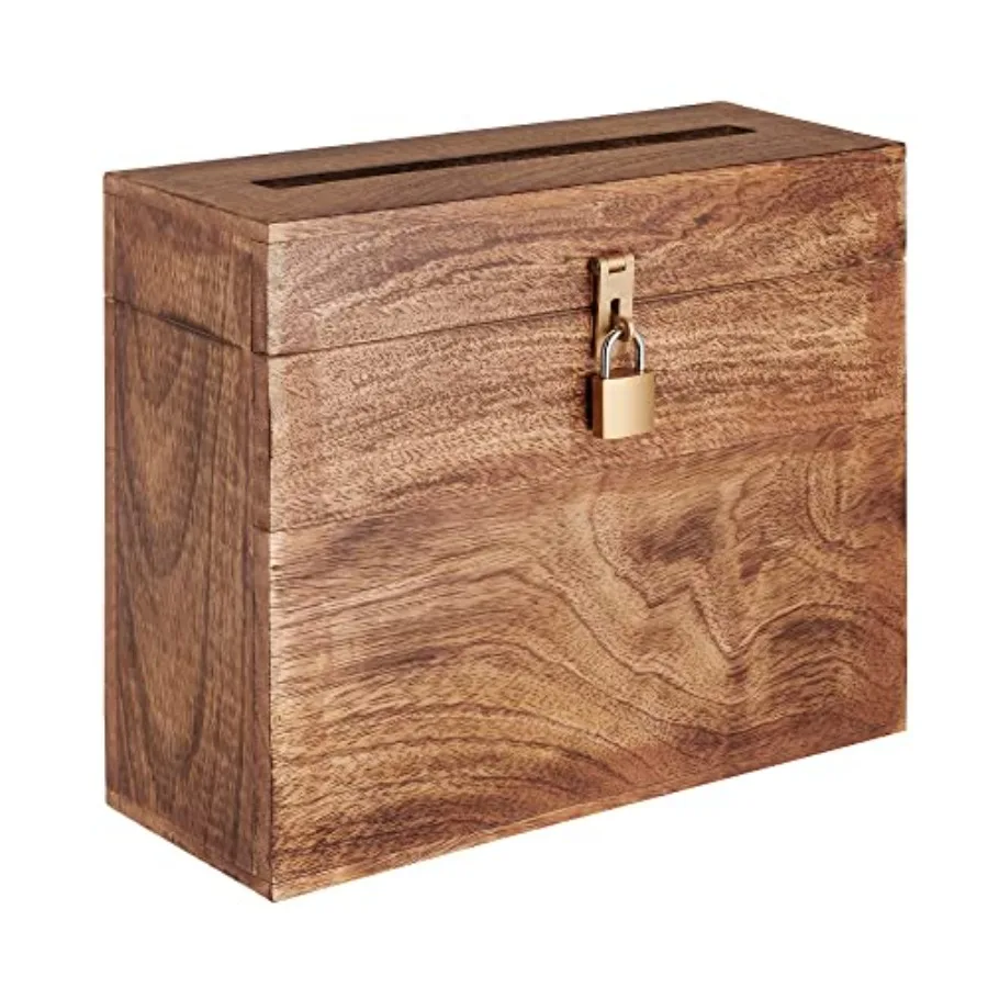 

Wedding Card Box with Lock and Card Slit 12"X10"X4.5"- Distressed Gift Wishing Well Card Box for Weddings Receptions Birthdays