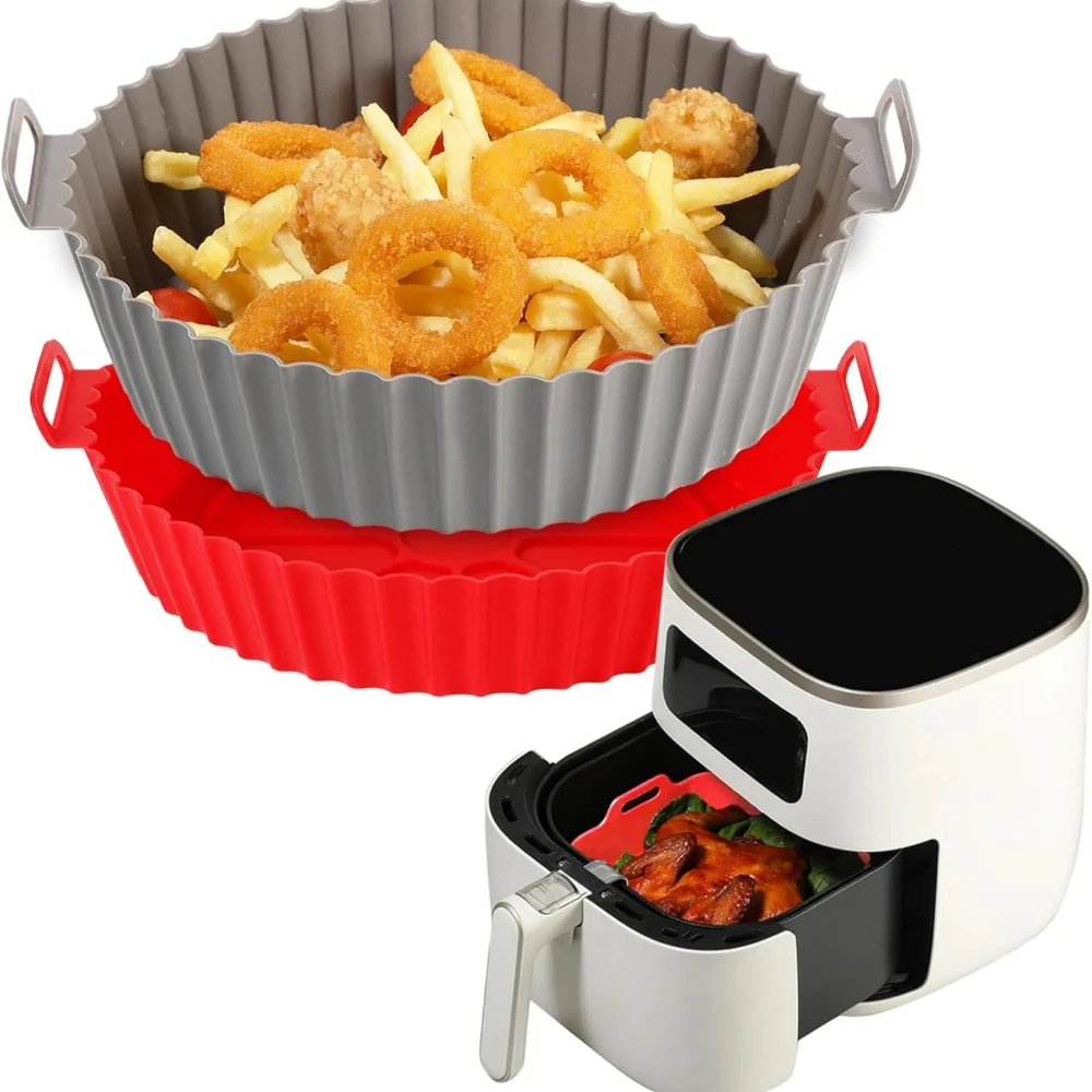 Cesta de silicona reutilizable para freidora de aire, molde de silicona resistente a altas temperaturas para bandeja de horno, para pizza y pollo frito