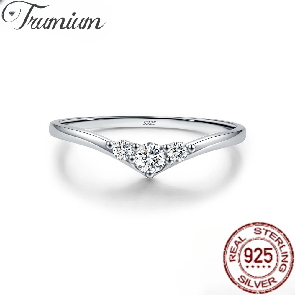 

Trumium Genuine All Moissanite V-Shape Rings for Women 925 Sterling Silver Sparkling Simple Wedding Eternity Band Stackable