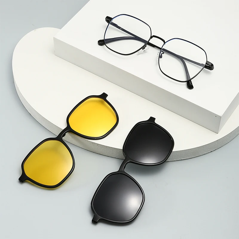 KAMMPT Quadratisches Vintage-Sonnenbrillen-Set mit 2 austauschbaren Gläsern, modische polarisierte Sonnenbrillen für Damen, trendiges Design, Outdoor-Sonnenbrillen