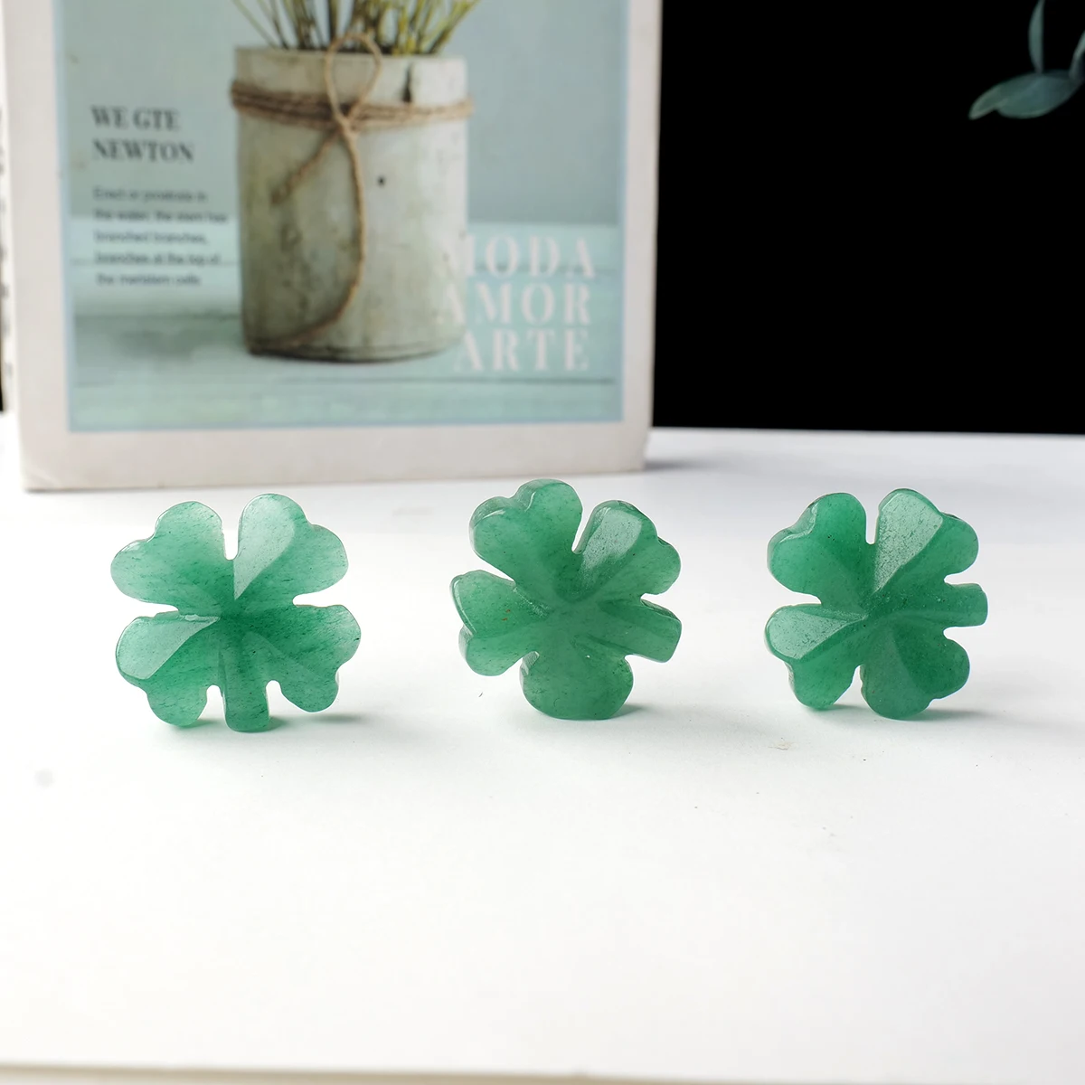 1PC Natural Crystal Aventurine Mini Lucky Four Leaf Clover Pocket Play DIY Jewelry Accessories