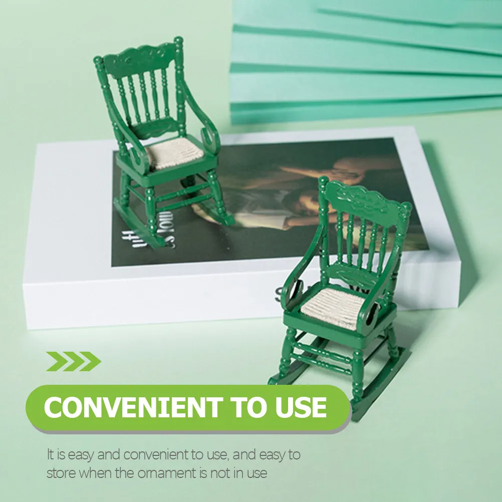

2Pcs Mini Rocking Chairs for Mini House Decor Wooden Tiny Furniture Models Bedroom Ornament Kids Play Companion Multifunctional