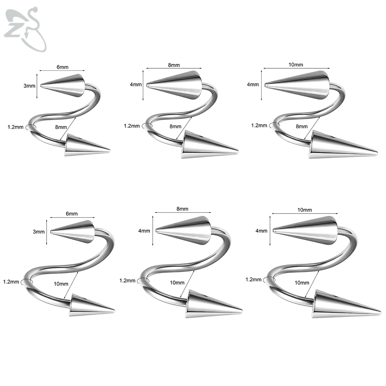 ZS 1 PC 16G Stainless Steel Twisted Nose Ring For Men Women Cone Spike Spiral Helix Cartilage Rings Lip Eyebrow Piercing Jewelry
